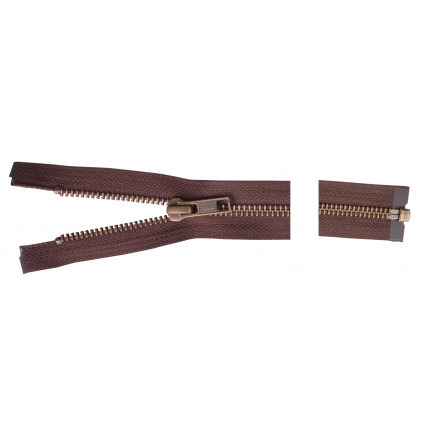 YKK Delbar Lynlås i Antik Messing 45cm - Brun