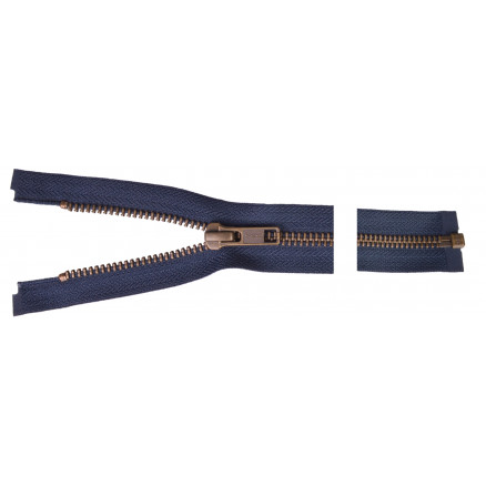 YKK Delbar Lynlås i Antik Messing 45 cm - Marinefarvet