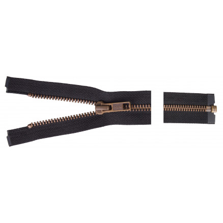 YKK Delbar Lynlås i Antik Messing 45 cm - Sort 6 mm