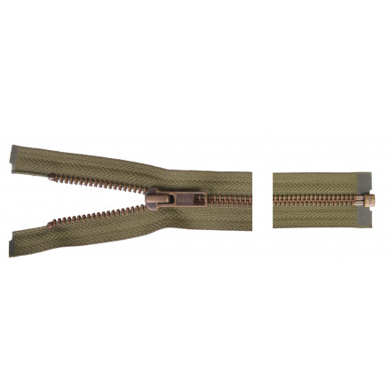 YKK Delbar Lynlås i Antik Messing 50 cm - Army Farve