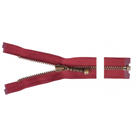 YKK Delbar Lynlås i Antik Messing - 55cm Bordeaux