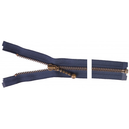 YKK Delbar Lynlås i Antik Messing 60 cm - Marine Farve