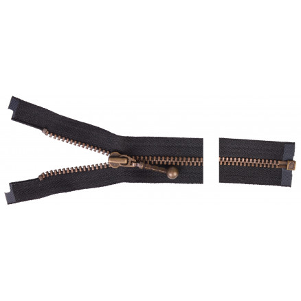 YKK Delbar Lynlås i Antik Messing - 60 cm Sort