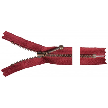 YKK Lynlås i Antik Messing 15 cm - Bordeaux Farve
