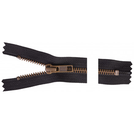 YKK Lynlås i Antik Messing 15 cm - Sort 6 mm