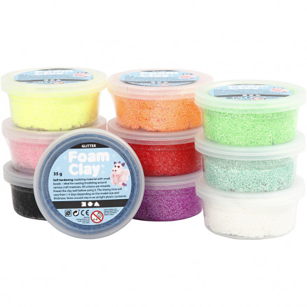 Foam ClayÂ®, ass. farver, glitter, 10x35g