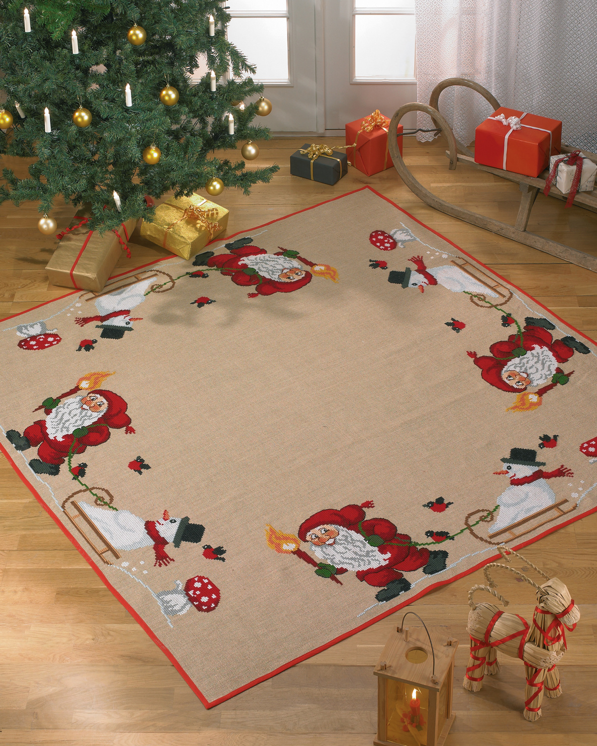Juletræstæppe - Nisse/Snemand 175 x 175 cm - 45-2219