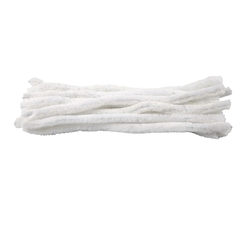 Chenille/piberenser, L: 30 cm, 15 mm tyk, hvid, 15 stk