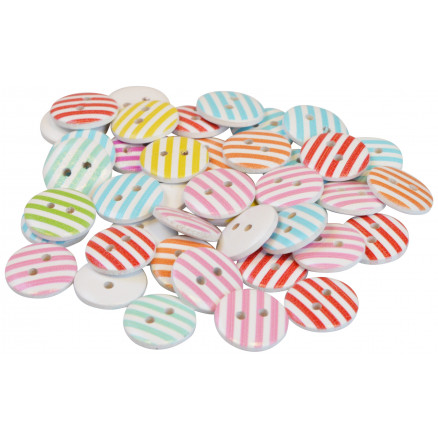 Infinity Hearts Knapper Træ Hvide med Striber Ass. farver 15mm - 90 stk