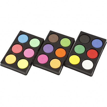 Vandfarve, diam. 44 mm, H: 16 mm, supp. farver, neonfarver, primærfarver, 1sæt