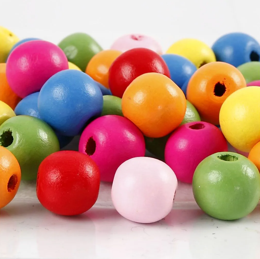 Træperler, ass. farver, 12 mm, 500 g