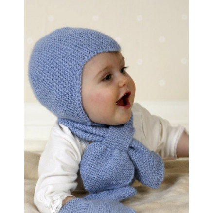 Baby Aviator Hat by DROPS Design - Djævlehue, Halstørklæde og Vanter Strikkeopskrift str. 1/3 mdr - 3/4 år