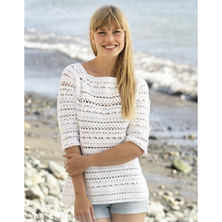 Seashore Bliss by DROPS Design - Bluse Hækleopskrift str. S - XXXL