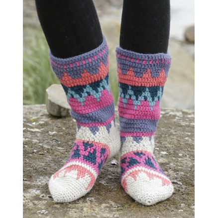 Colorful Winter by DROPS Design - Sokker Hækleopskrift str. 35/37 - 41/43