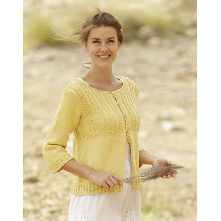 Golden Blossom by DROPS Design - Cardigan Strikkeopskrift str. S - XXXL