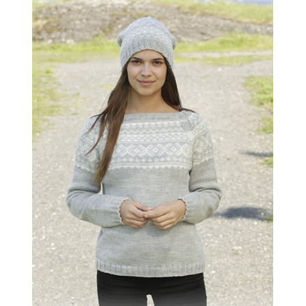 Silver Dream by DROPS Design - Bluse og Hue med nordisk mønster Strikkeopskrift str. S - XXXL