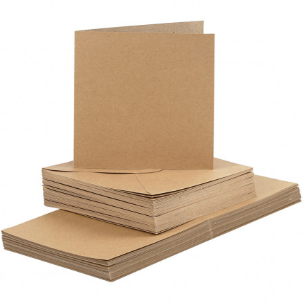 Kort og kuverter, kort str. 15x15 cm, kuvert str. 16x16 cm, natur, 50sæt