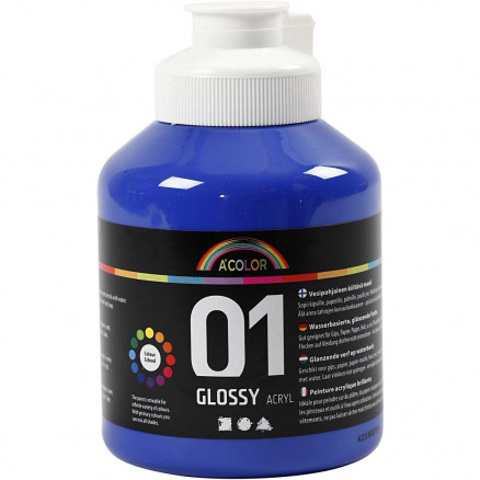 A-Color akrylmaling, blå, 01 - blank, 500ml