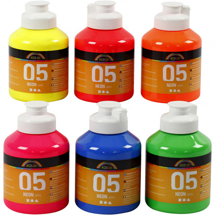 A-Color akrylmaling, neonfarver, 05 - neon, 6x500ml