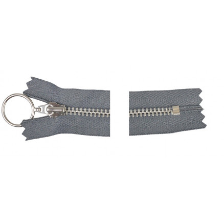 YKK Lynlås Aluminium Fast m/Ring 30cm 4mm Mørkegrå