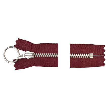 YKK Lynlås Aluminium Fast m/Ring 30cm 4mm Bordeaux