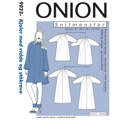 ONION Snitmønster Plus 9023 Kjoler med Vidde & Ståkrave Str. XL-5XL