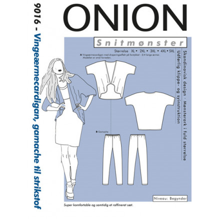 ONION Snitmønster Plus 9016 Vingeærmecardigan & Gamacher Str. XL-5XL