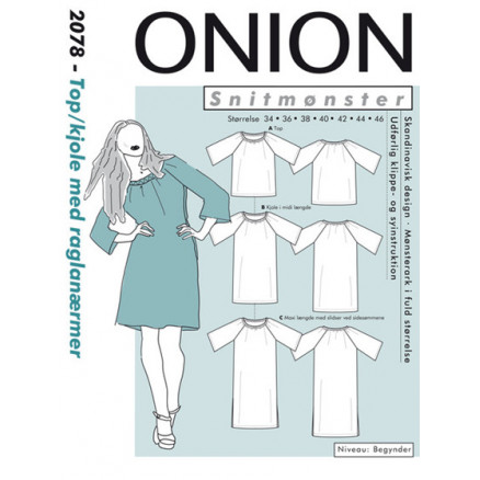 ONION Snitmønster 2078 Top/Kjole med Raglanærmer Str. 34-46