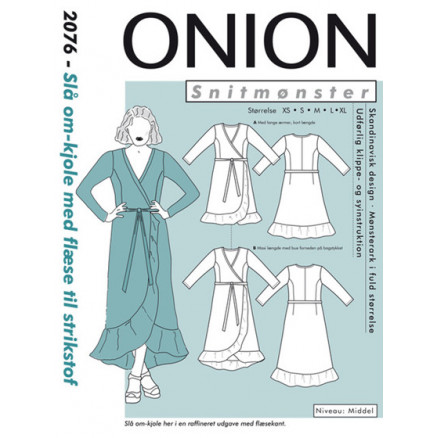 ONION Snitmønster 2076 Slå-Om Kjole med Flæse Str. XS-XL