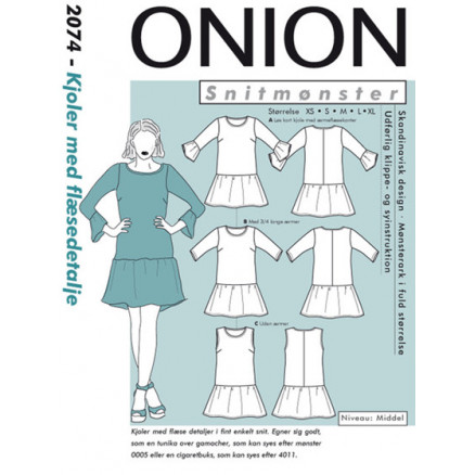 ONION Snitmønster 2074 Kjole med Flæsedetalje Str. XS-XL