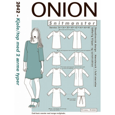 ONION Snitmønster 2042 Kjole/Top med 2 Ærmetyper Str. 34-48