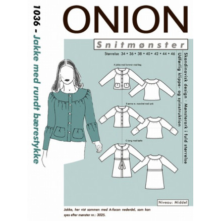 ONION Snitmønster 1036 Jakke med Rundt Bærestykke Str. 34-46
