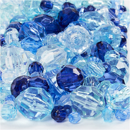 Harmoni facetperlemix, str. 4-12 mm, hulstr. 1-2,5 mm, blå harmoni, 250g, ca. 860 stk.