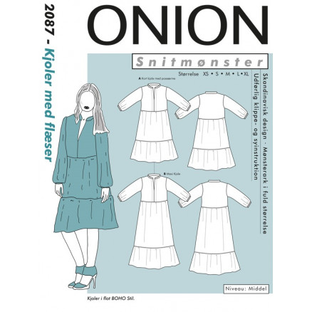 ONION Snitmønster 2087 Kjole med Flæser Str. XS-XL