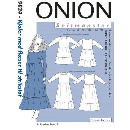 ONION Snitmønster Plus 9024 Kjole med Flæser Str. XL-5XL