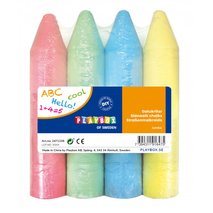 Playbox Gadekridt Jumbo Ass. Farver 19,5cm - 4 stk