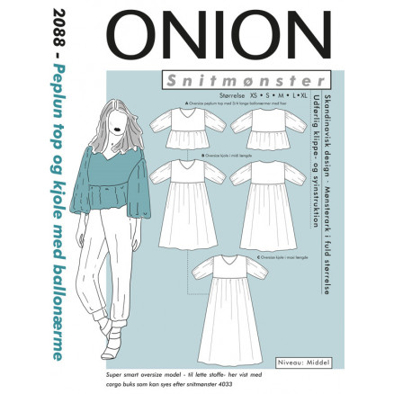 ONION Snitmønster 2088 Peplum Top & Kjole Str. XS-XL