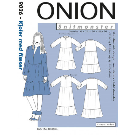 ONION Snitmønster Plus 9026 Kjole med Flæser Str. XL-5XL