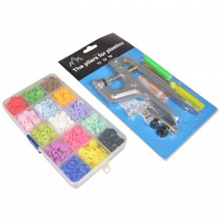 Infinity Hearts Trykknapper i Plastboks med Værktøj Plastik 15 Ass. Farver 12mm - 150 stk