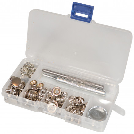 Infinity Hearts Trykknapper i Plastboks med Værktøj Metal Blank Sølv 12,5mm - 120 dele