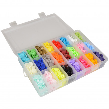 Infinity Hearts Trykknapper i Plastboks Deluxe Plastik 24 Ass. farver 12mm - 360 stk