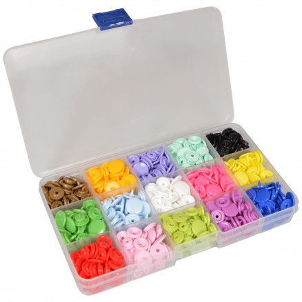 Infinity Hearts Trykknapper i Plastboks Plastik 15 Ass. farver 12mm - 150 stk