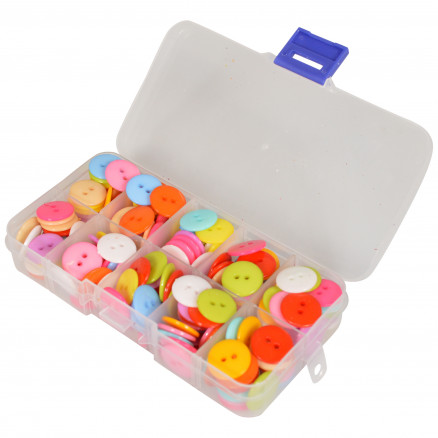 Infinity Hearts Knapper i Plastboks 2-Huls Runde Plastik Ass. Farver 15mm - 200 stk