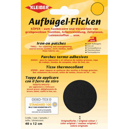 Kleiber Strygemærke/Reparationslap Bomuld Sort 40x12cm - 1 stk