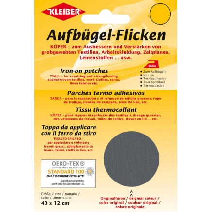 Kleiber Strygemærke/Reparationslap Bomuld Mørkegrå 40x12cm - 1 stk