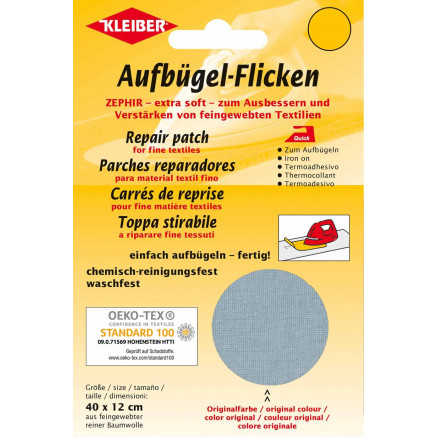 Kleiber Strygemærke/Reparationslap Zephir Bomuld Lysegrå 40x12cm - 1 stk