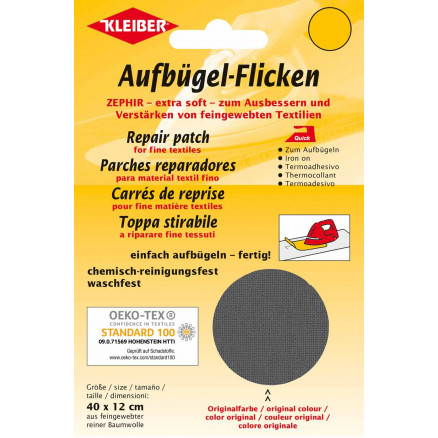 Kleiber Strygemærke/Reparationslap Zephir Bomuld Mørkegrå 40x12cm - 1 stk