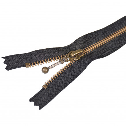 YKK Lynlås Fast Antik Messing Sort 6mm - 35cm