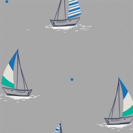 Bomuldsjersey Print Stof 150cm 010 Sejlbåde - 50cm