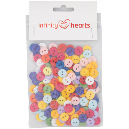 Infinity Hearts Knapper 2-Huls Runde Plastik Ass. Farver 10mm - 200 stk